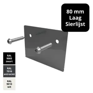 Eindschotje 80 mm sierlijst – laag – RAL gecoat – inclusief RVS schroef
