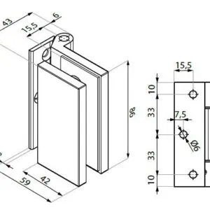 Alternative view of CUBIX binnendeurscharnier muur/glas 90° voor stompe glasdeur