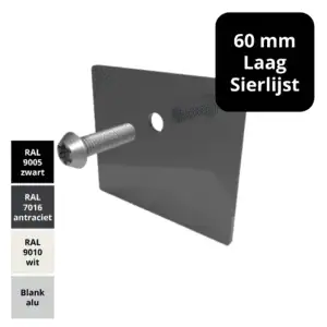 Eindschotje 60 mm sierlijst – laag – RAL gecoat – inclusief RVS schroef