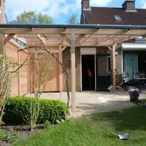 Alternative view of Veranda vrijstaand met glazen dak - Douglas duplo 14cm hout - incl. aluminium klemprofiel en Sierkliklijst -DD50GV