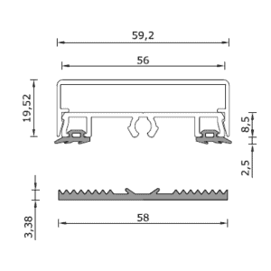 Alternative view of Set 1 - Midden klemprofiel 58mm: Oplegrubber + Afdekprofiel + Sierkliklijst