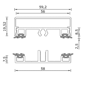 Alternative view of Set 3 - Midden 58mm: Onderprofiel + Afdekprofiel + Sier kliklijst