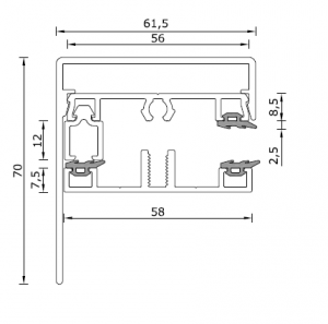 Alternative view of Set 4 - Zijsluit profielset 10mm:  Onderprofiel + Afdekprofiel 58mm met vullat 10mm + Sier Kliklijst met 1 lange lip