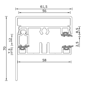 Alternative view of Set 4 - Zijsluit profielset 10:  Onderprofiel + Afdekprofiel 58mm met vullat 10mm + Sier Kliklijst met 1 lange lip