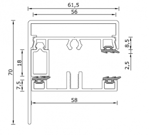 Alternative view of Set 4 - Zijsluit profielset 16mm:  Onderprofiel + Afdekprofiel 58mm met vullat 16mm + Sier Kliklijst met 1 lange lip