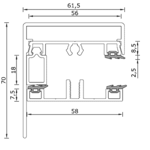 Alternative view of Set 4 - Zijsluit profielset 16:  Onderprofiel + Afdekprofiel 58mm met vullat 16mm + Sier Kliklijst met 1 lange lip