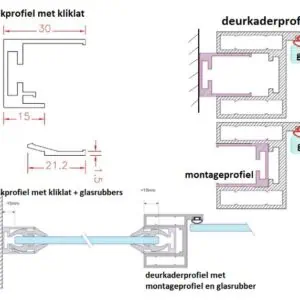 Alternative view of Klem-Klik glasprofiel aluminium h.30mm x b.25mm - Alu -Zwart - RVS tbv glazen voor deurkader profiel glazen deur