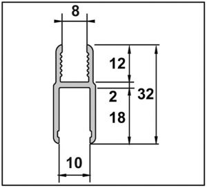 H Tussenprofiel - los onderdeel - voor scharnier glas-glas 8 mm - ombouwdeel naar draaiprofiel