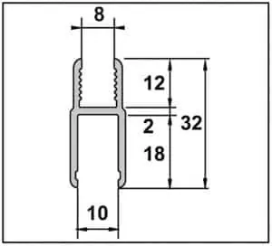 H Tussenprofiel - los onderdeel - voor scharnier glas-glas 8 mm - ombouwdeel naar draaiprofiel