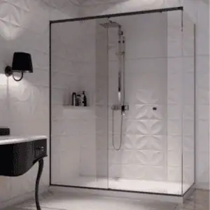 Nisdouche schuifdeursysteem, Mat zwart  of aluminium gepolijst - voor 1 schuifdeur en 1 vast paneel