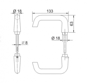 Alternative view of Beslag Deurkruk set Rechte vorm (90°) RVS.