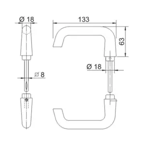 Alternative view of Beslag Deurkruk set Rechte vorm (90°) RVS.