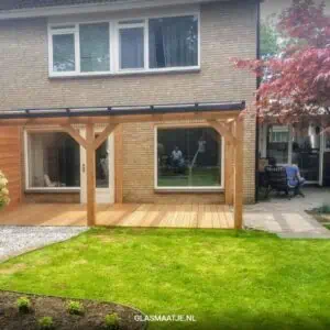 Alternative view of Veranda glazen dak Muuraanbouw - Douglas Duplo 14cm hout - aluminium schroefprofielsysteem + Sierkliklijst Zwart -  Wit  - Antraciet - DD50G glas