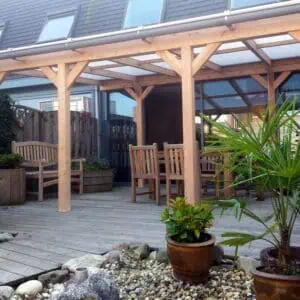 Veranda vrijstaand met polycarbonaat dak - Duplo glad geschaafd 12cm hout incl profiel Aluminium - DD20V Pext