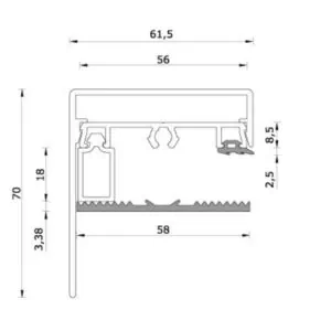 Alternative view of Set 2 - 58mm Zijsluitprofiel 16: Oplegrubber +  Afdekprofiel +  zijkant 16mm vullat +  kliklijst in kleur