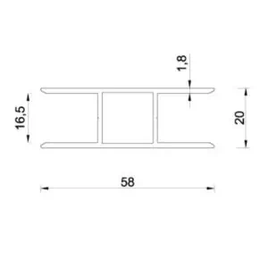 Alternative view of H-profiel aluminium 16 mm - koker 20x20 met dubbele flens