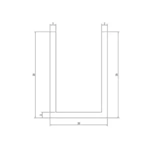 Aluminium U-profiel 30x20x30x2mm - afmetingen - technische tekening