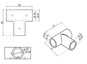 Alternative view of Stabilisatie ø 19 mm T-verbinding RAL 9005 mat zwart