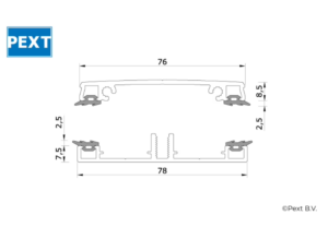 Profielset 78mm met - 2,5mm glasrubber - detail