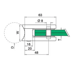 Alternative view of Glasklem - glasdikte: 6-12,76mm - Ø42,4/48,3 mm baluster aansluiting - MOD 2500 - RVS 304 - 4 stuks