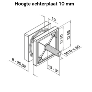 Alternative view of Glasadapter, MOD 4747, 50x50 mm, M10, RVS 316