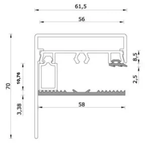 Alternative view of Set 2 - 58mm zijsluitprofiel 8: Oplegrubber +  Afdekprofiel +  zijkant 8mm vullat +  kliklijst in kleur