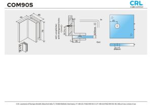 Douche glasklem Como 90° wand/glas technische tekening