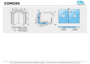 Douche glasklem Como 90° glas/glas technische tekening