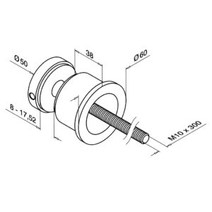 Alternative view of Glasadapter voor Frans balkon, MOD 0744, Ø60 mm, M10x300, RVS 316 - 2 stuks