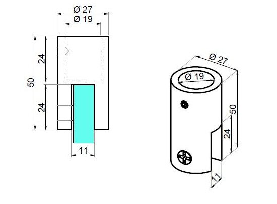 Stabilisatie ø 19 mm glas/ plafond RAL 9005 mat zwart 4 Stabilisatie ø 19 mm glas/ plafond RAL 9005 mat zwart - Afbeelding 2