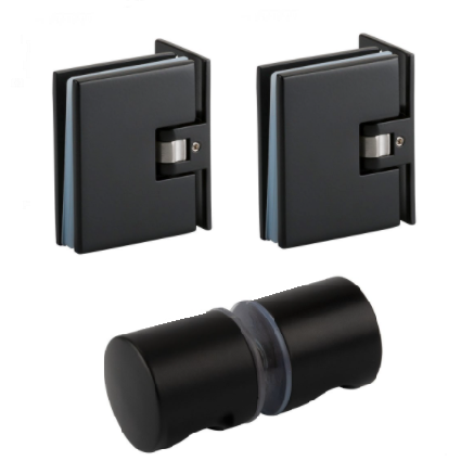 Beslagset compleet douchedeur - mat zwart - glasdikte 8-10 mm - deurknop 3 beslagset compleet douchedeur