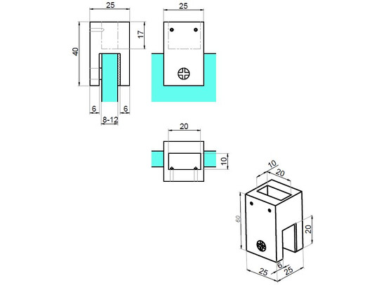 Stabilisatie 20x10 mm glas/ plafondaansluiting 4 Stabilisatie 20x10 mm glas/ plafondaansluiting - Afbeelding 2