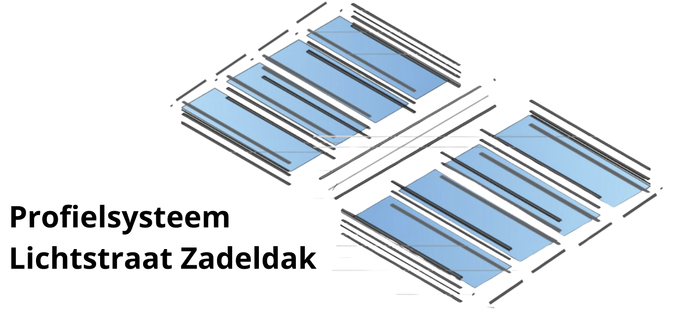 Compleet profielsysteem op maat - profielsysteem Lichtstraat Zadeldak- 58 mm profielen met oplegrubber - excl. glas 4 Profielsysteem lichstraat zadeldak