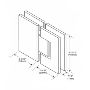 Douchedeur scharnier Vienna 180° glas/glas pre-set model technische tekening