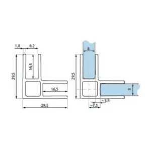90° Hoekprofiel 30x30 Zwart geanodiseerd aluminium L=3000mm voor 8mm glas -