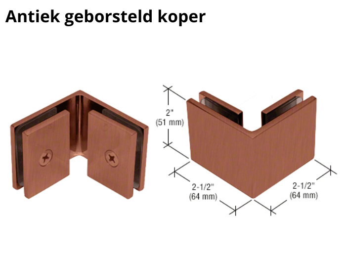 Douche glasklem Vienna 90° glas/glas 15 Douche glasklem Vienna 90° glas/glas antiek geborsteld koper