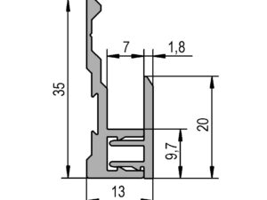 Spiegelprofiel clips aluminiumkleurig technische tekening