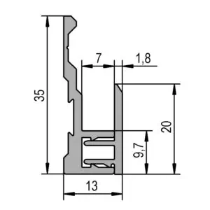 Spiegelprofiel clips aluminiumkleurig technische tekening