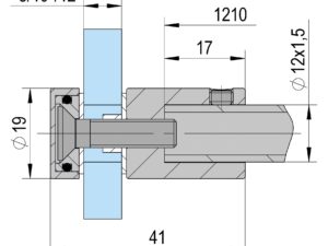 Glasaansluiting Round 12 met glasboring technische tekening