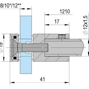 Glasaansluiting Round 12 met glasboring technische tekening