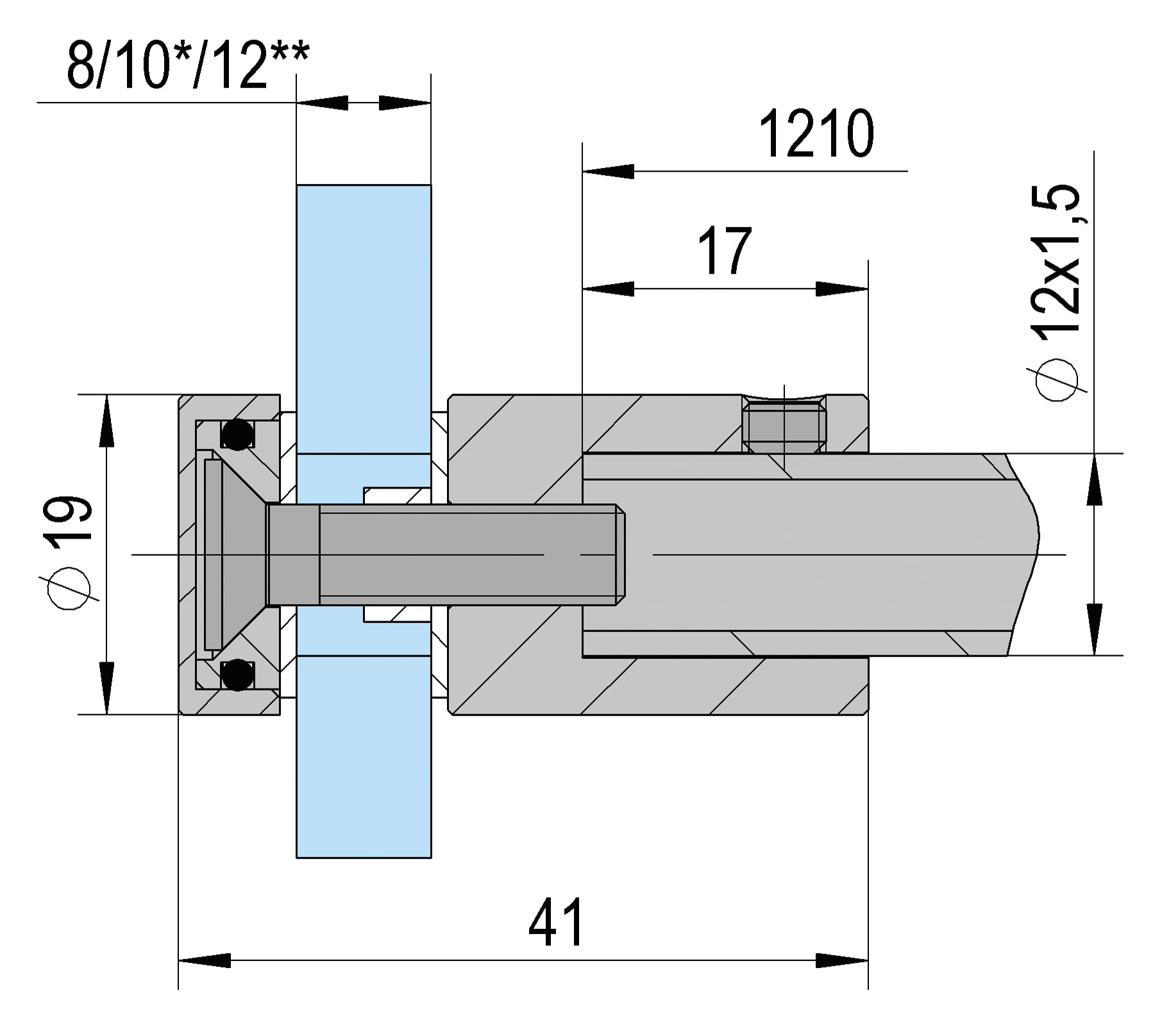 Glasaansluiting stabilisatiestang Round 12 met glasboring 4 Glasaansluiting Round 12 met glasboring technische tekening