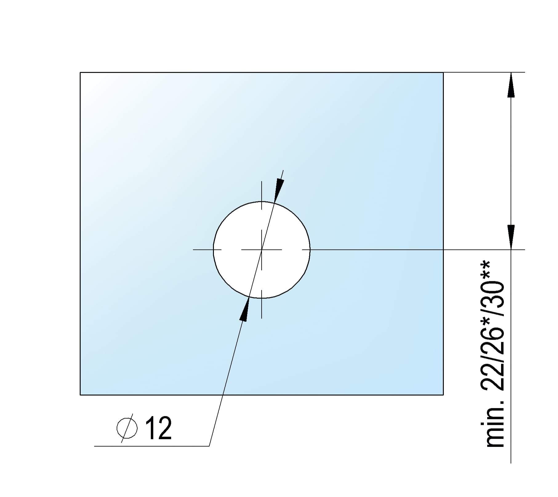 Glasaansluiting stabilisatiestang Round 12 met glasboring 5 Glasaansluiting Round 12 met glasboring technische tekening