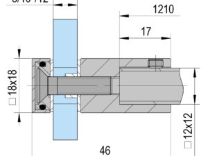 Glasaansluiting Square 12 met glasboring technische tekening