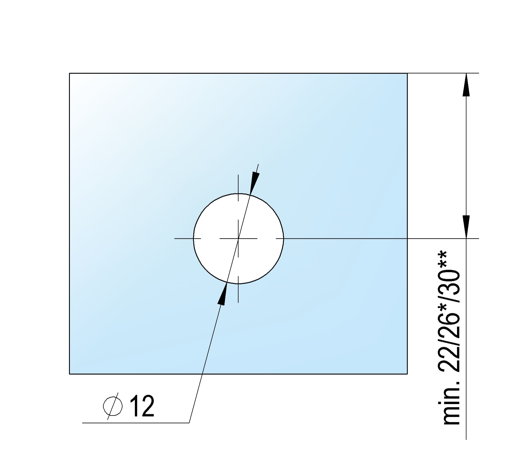 Glasaansluiting stabilisatiestang Square 12 met glasboring 5 Glasaansluiting Square 12 met glasboring technische tekening