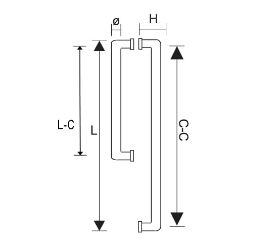 Handgreep douchedeur RH031 4 Handgreep douchedeur RH031 technische tekening