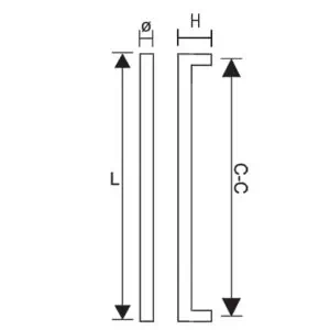 Handgreep douchedeur SH002 technische tekening