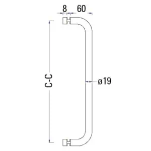 Handgreep douchedeur RH004 RVS gepolijst technische tekening
