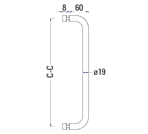Handgreep douchedeur RH004 RVS gepolijst 4 Handgreep douchedeur RH004 RVS gepolijst technische tekening