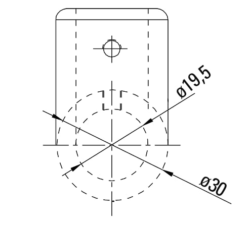Hoekverbinder voor stabilisatiestang Round 19mm 6 Hoekverbinder Round 19 technische tekening zonder glasaansluiting