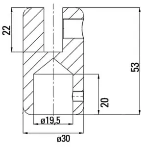 Glasaansluiting plafondaansluiting Round 19 technische tekening